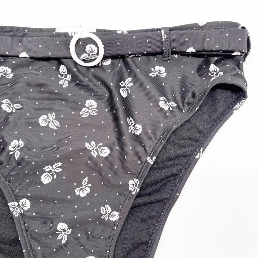 ONIA Black Polka Dot Floral High Waist Bikini Set
